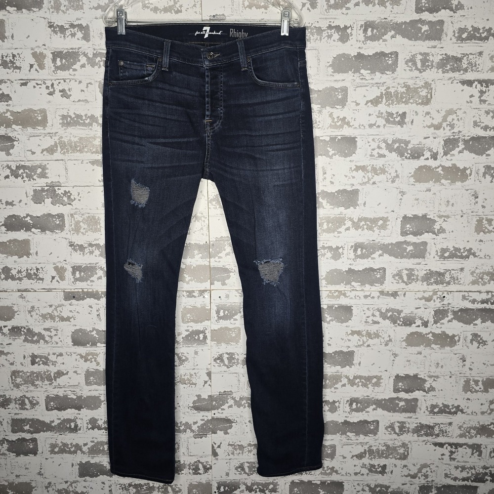 7 For All Mankind Rhigby Jeans Mens 33x31 Slim Straight Leg Button Fly Dark Wash